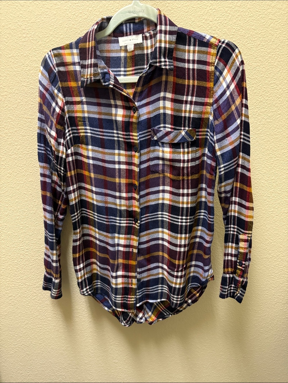 Lucky Brand Plaid Button-Down Shirt in Navy, Burgundy, Mustard